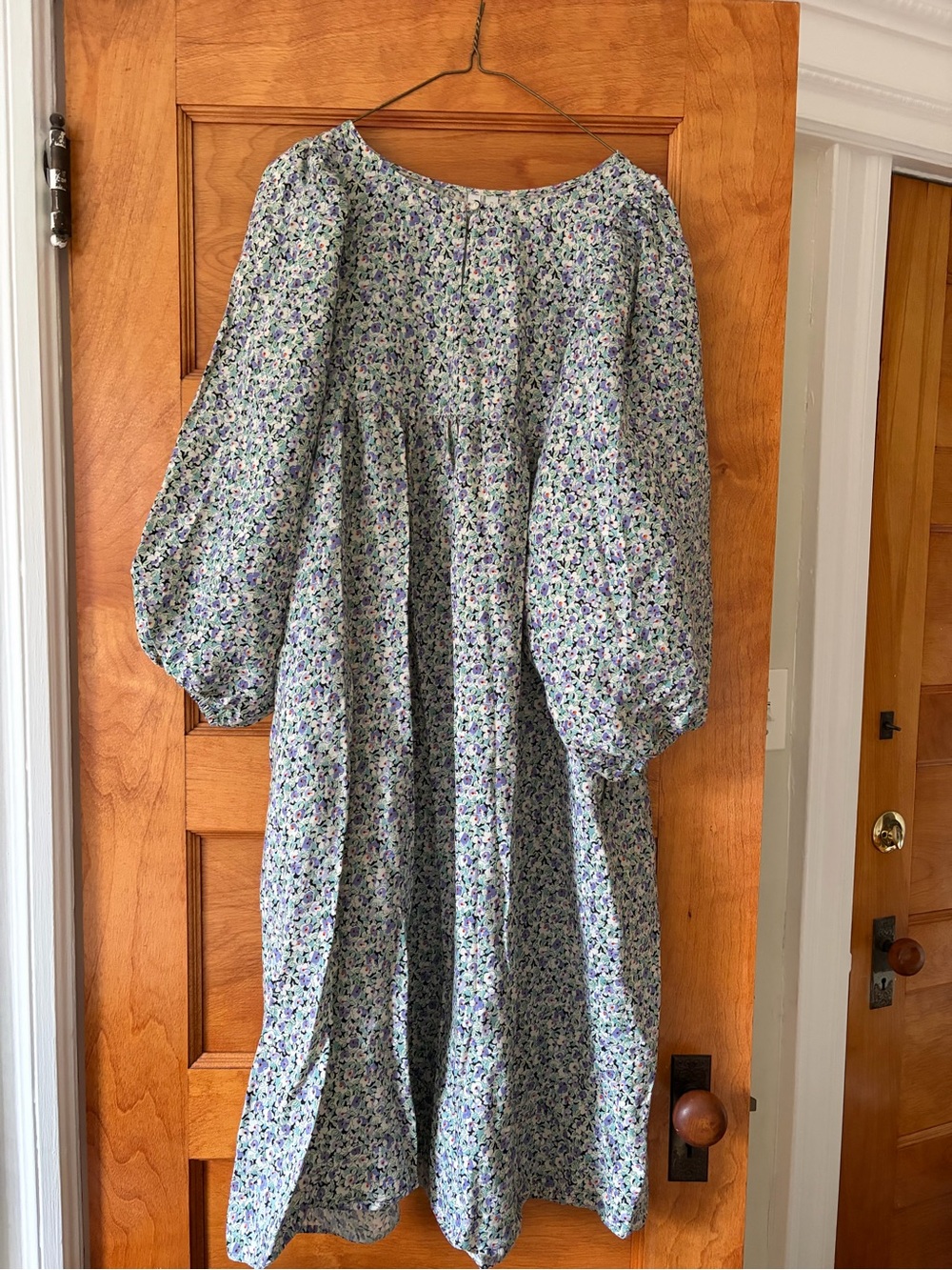 ARKET Floral Puff Sleeve Midi Dress – Green/Lilac – EU 40